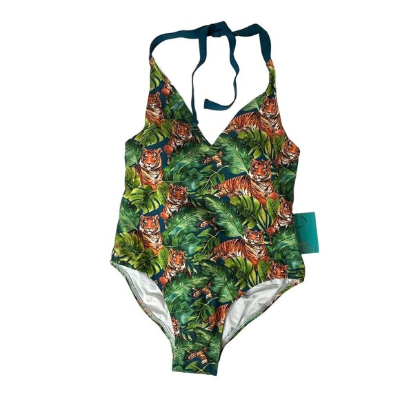 Posh Peanut Jungle Tiger One Piece Swimsuit - Green and Orange - Picture 1 of 6
